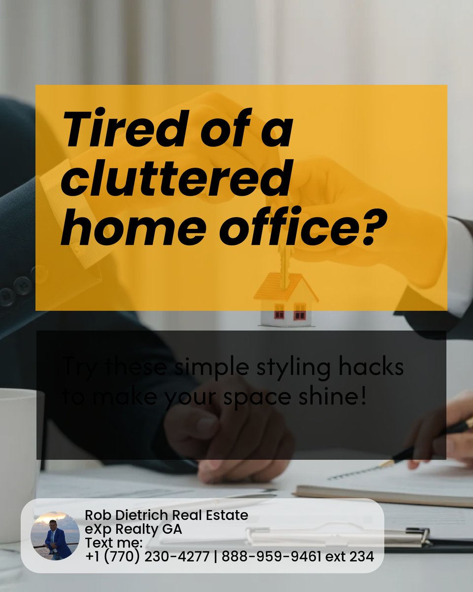 RobDietrich's tweet image. 🏢 Home office looking cluttered? Boost your home’s appeal with these styling tricks: 1. Declutter &amp;amp; tidy up! 📚 2. Use natural light to keep it fresh ☀️ 3. Add some green for life 🌿 Ready for your next showing? Share room transformation pics! #OfficeGoals