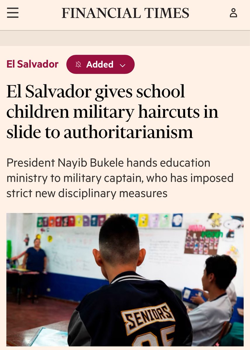 Hasta en medios internacionales está ya la noticia de lo que Bukele está haciendo en el Ministerio de Educación.

El Salvador gives school children military haircuts in slide to authoritarianism ft.com/content/569009… via @ft