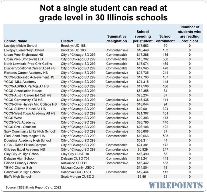 Not a single student can read at grade level in 30 Illinois schools.