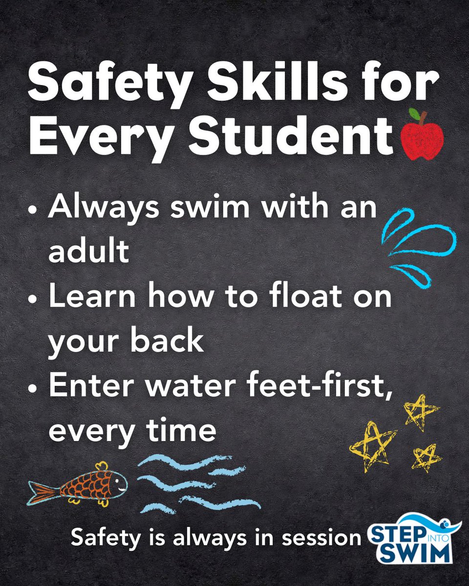 stepintoswim's tweet image. ✏️ Back to school = back to safety!
Quick tips every kid should know:
1️⃣ Swim with an adult
2️⃣ Float on your back
3️⃣ Feet-first every time 💦

Safety = more pool fun! 🍎 
#WaterSafety #StepIntoSwim