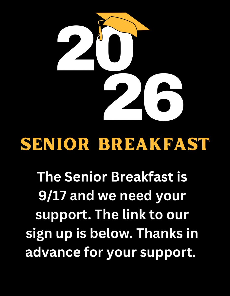Knightdale High PTSA (@khscd_ptsa) on Twitter photo Help us celebrate the Class of 2026 at their Senior Breakfast, scheduled for Wednesday, Sept 17th, from 9 to 11. All items must be dropped off at the front office by Monday, September 15th, labeled "Senior Breakfast."
signupgenius.com/go/10C0F4DADAF…
any questions? khsptsa2@gmail.com Help us celebrate the Class of 2026 at their Senior Breakfast, scheduled for Wednesday, Sept 17th, from 9 to 11. All items must be dropped off at the front office by Monday, September 15th, labeled "Senior Breakfast."
signupgenius.com/go/10C0F4DADAF…
any questions? khsptsa2@gmail.com