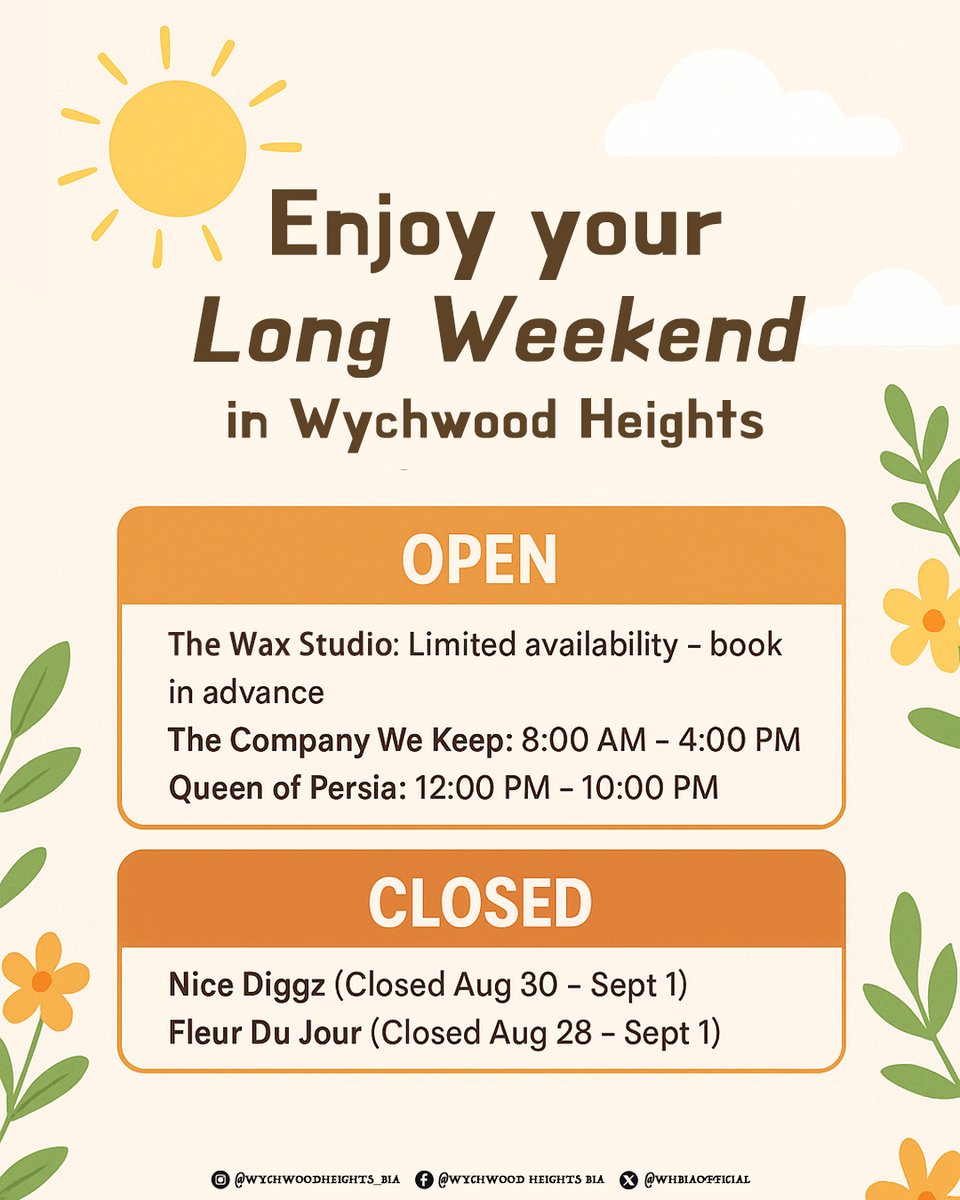 WHBIAofficial's tweet photo. 🌞✨ Long Weekend in Wychwood Heights ✨🌞

The long weekend is here! Take a stroll through Wychwood Heights, soak up the summer vibes, and enjoy all the colours our neighbourhood has to offer. 🌸🌿

#WychwoodHeights #WHBIA #StClairWest #LongWeekend #ShopLocalTO #SupportLocal https://t.co/fRBM6VZ2MP