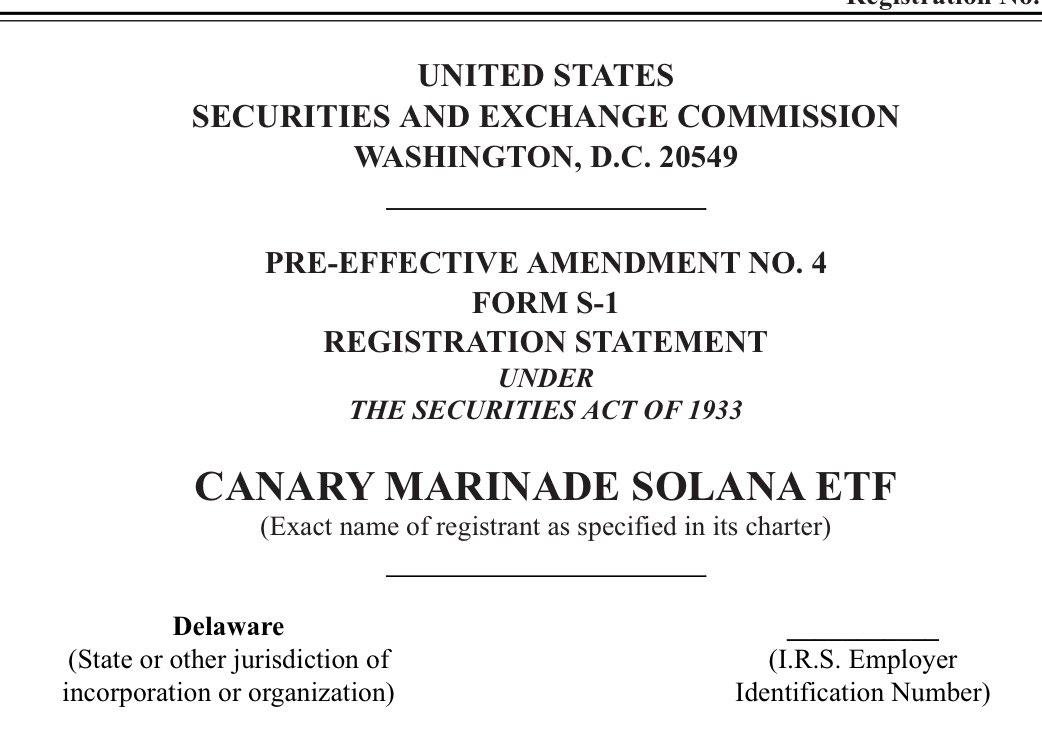 Canary Marinade Solana ETF Amendment No. 4의 SEC 제출 스니펫