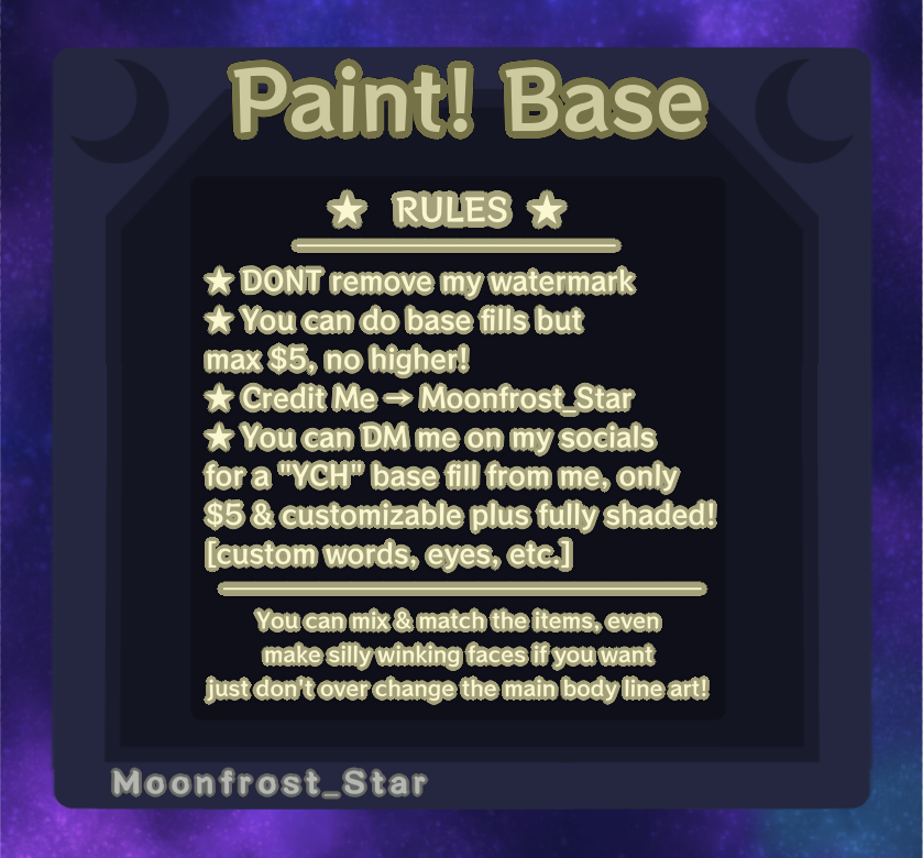 Moonfrost_Star's tweet photo. The $3 base is DONNE!! ONLY ON PAYHIP &amp; KO-FI!!

As stated you can dm me on Instagram if you would like me to do a base fill for only $5. You are allowed to ask for customized words, eyes, mouth, etc. PLUS will be fully shaded!
File Type — PSD

★ Links in comments ★ https://t.co/tcLl426dzf