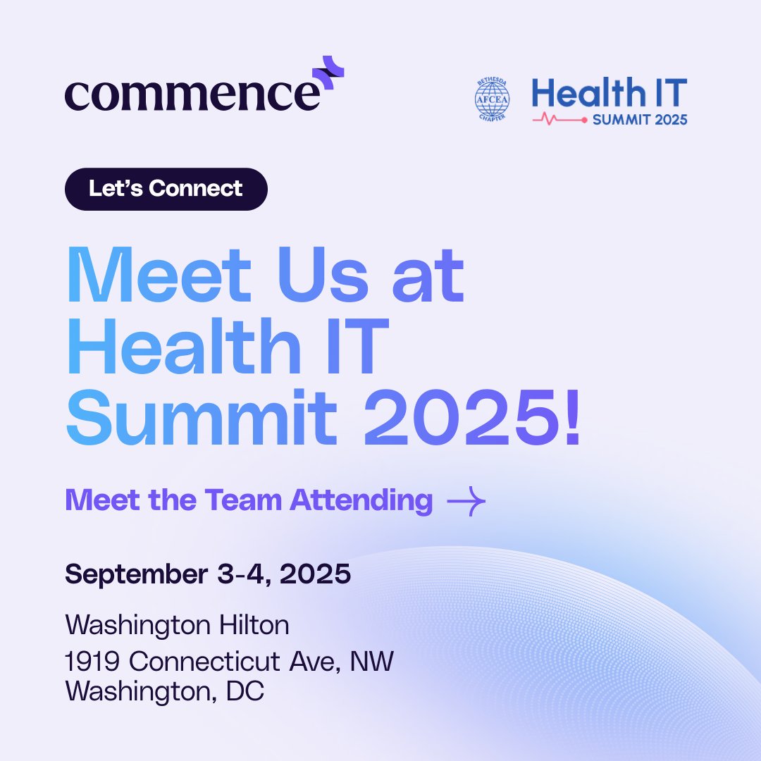 Commence_AI's tweet image. Our solutions are transforming how federal health agencies operate.
With CDAT-ready, auditable AI, we accelerate intake, reviews, and appeals—backed by trusted clinical expertise.
If you’re heading to D.C. for #AFCEABethesda #HITS25 this week, let’s talk!