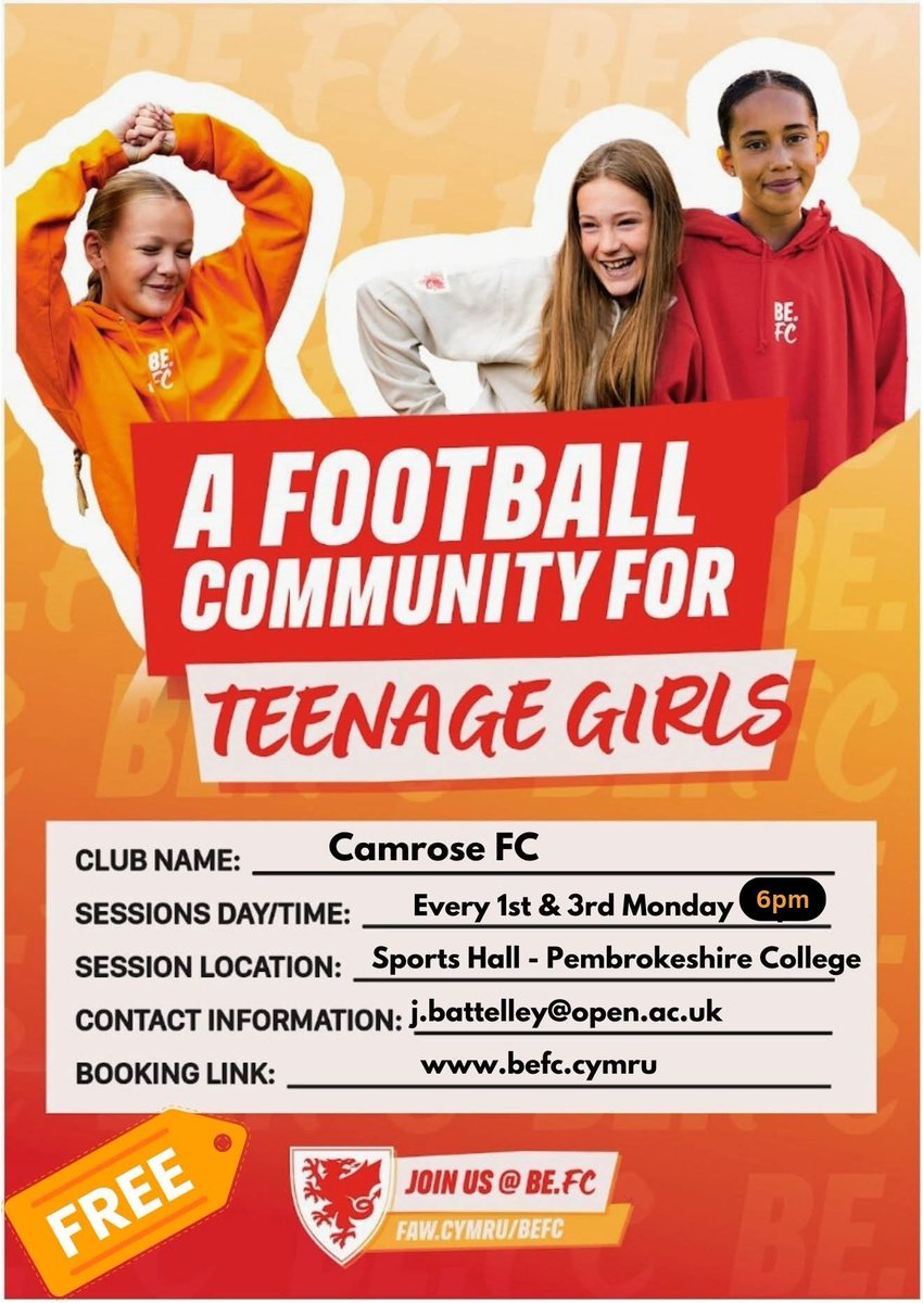 FREE football in Haverfordwest for 12-16 year old girls!!