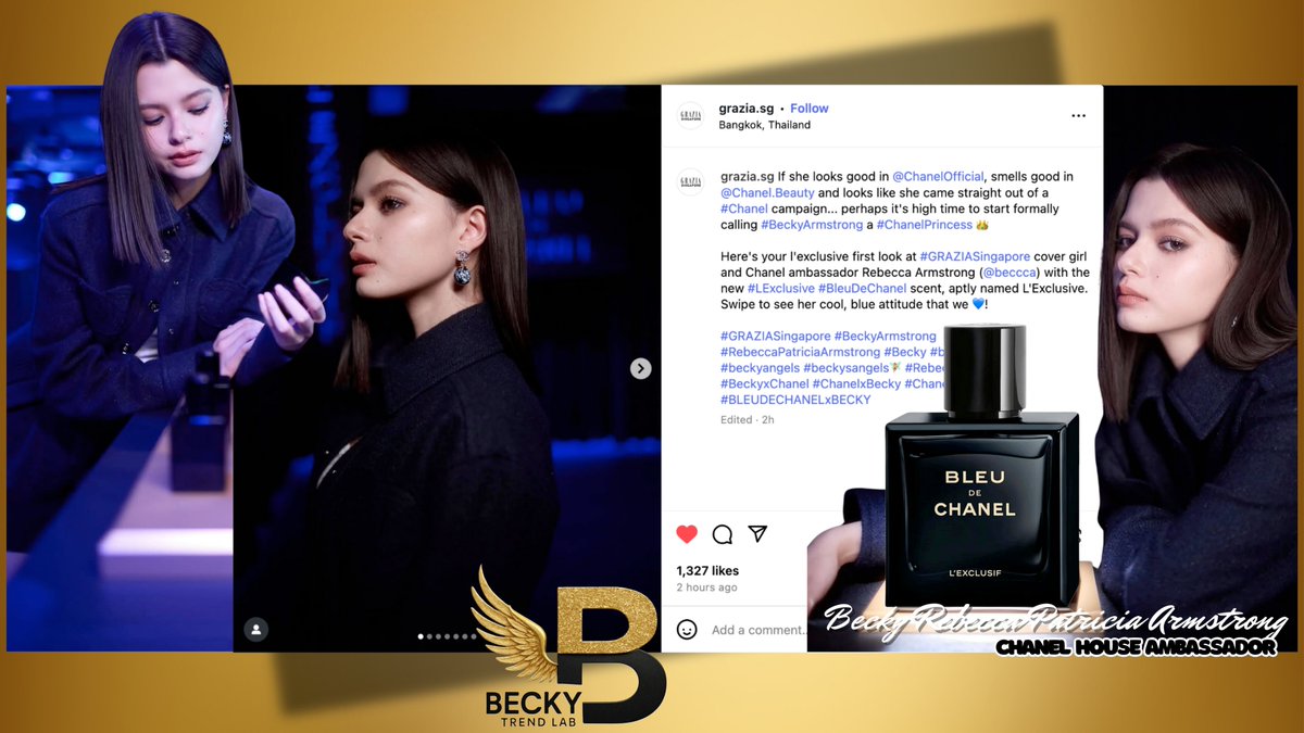 Becky looks incredible. so proud to see her as Chanel’s ambassador.

instagram.com/p/DN8IFCmEtDP/…

BECKY WITH BLEU DE CHANEL      
#BLEUDECHANELxBECKY 
#CHANELxBecky 
#beckysangels
#ChanelFragrance
#BleuDeCHANEL 
#BleuLExclusif 
#beckytrendlab