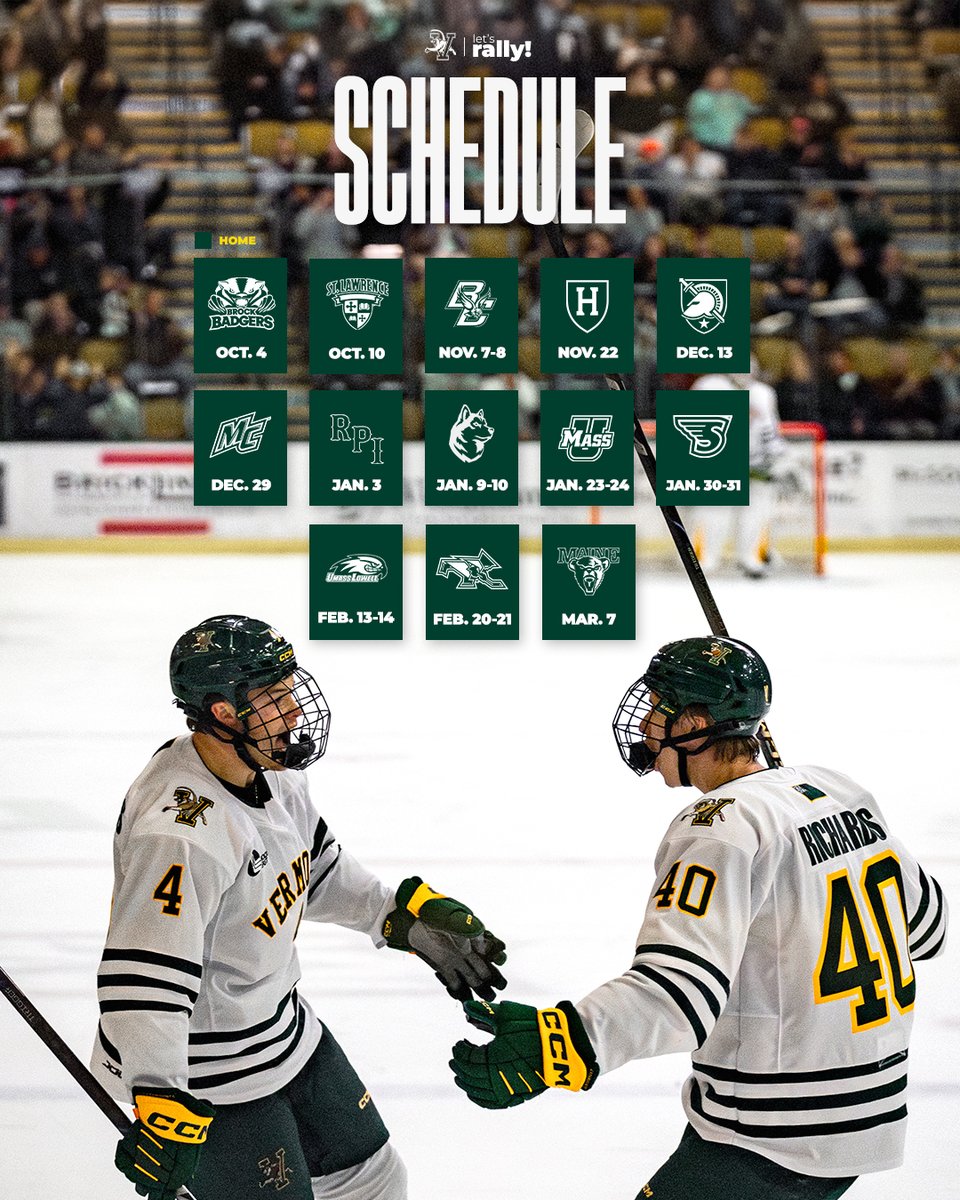 𝟮𝟱-𝟮𝟲 𝗦𝗰𝗵𝗲𝗱𝘂𝗹𝗲 𝗶𝘀 𝗛𝗘𝗥𝗘!
Mark your 📅 &amp; get your season tickets now - go.uvm.edu/mhst25
#802Hockey