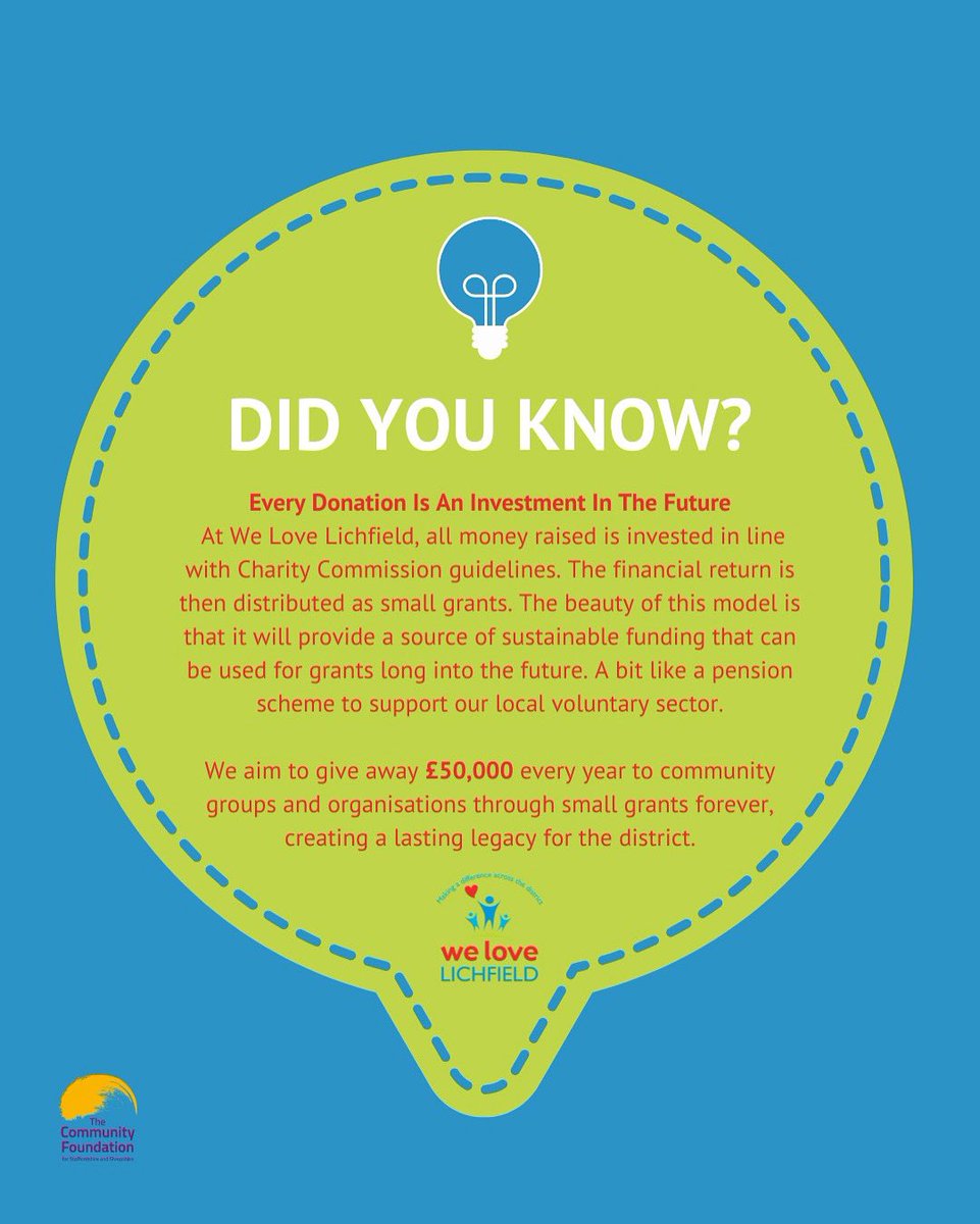 💡 Did you know?
Every donation to <a href="/WeLoveLichfield/">We Love Lichfield</a> is an investment in our community’s future.
We give away £50k every year in small grants to local groups, forever!

That’s a legacy worth supporting ❤️

#WeLoveLichfield #Lichfield #CommunityFunding #Charity #GivingBack