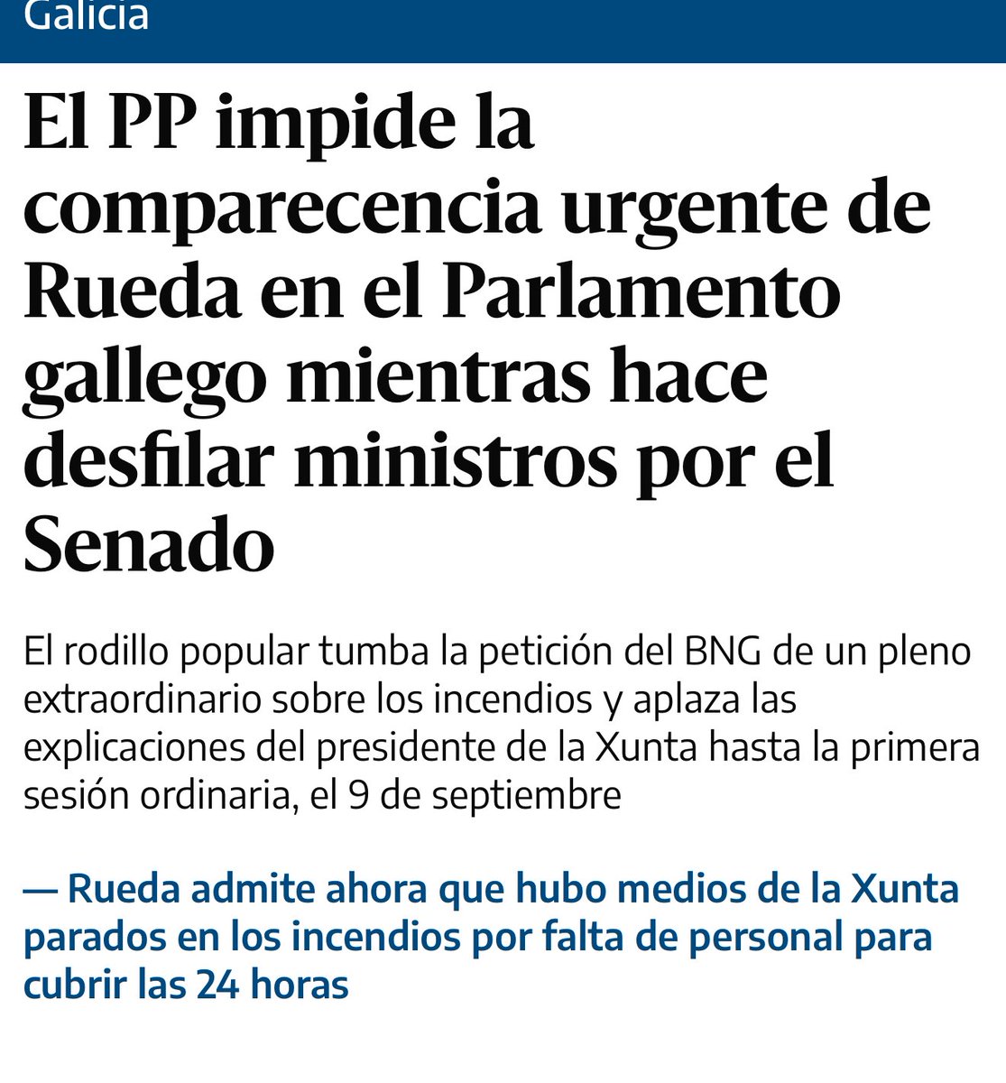Feijóo, en un rato sales y nos lo explicas, a que sí?

El PP impide la comparecencia urgente de Rueda en el Parlamento gallego mientras hace desfilar ministros por el Senado.

eldiario.es/1_bfbbbf?utm_c…