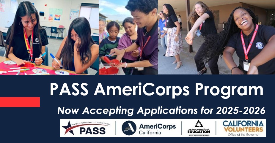 pass_americorps's tweet photo. PASS @AmeriCorps is accepting applications for the 2025-26 program year!  Visit https://t.co/HXUEvFJhrC for the link to apply.
#AmeriCorps #ChooseAmeriCorps #NationalService #CalVolunteers #SanDiegoCOE https://t.co/raukygnLik