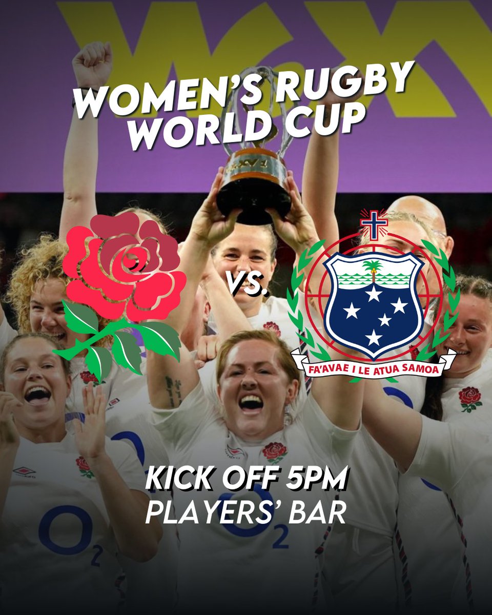 🏆 The Women’s Rugby World Cup is back tomorrow at 5PM! Join us in the Players' Bar. All welcome.

England line up a very changed team, how will the new faces rise to the occasion? Can they repeat the thrilling performance they pulled off against the USA? And with former captain