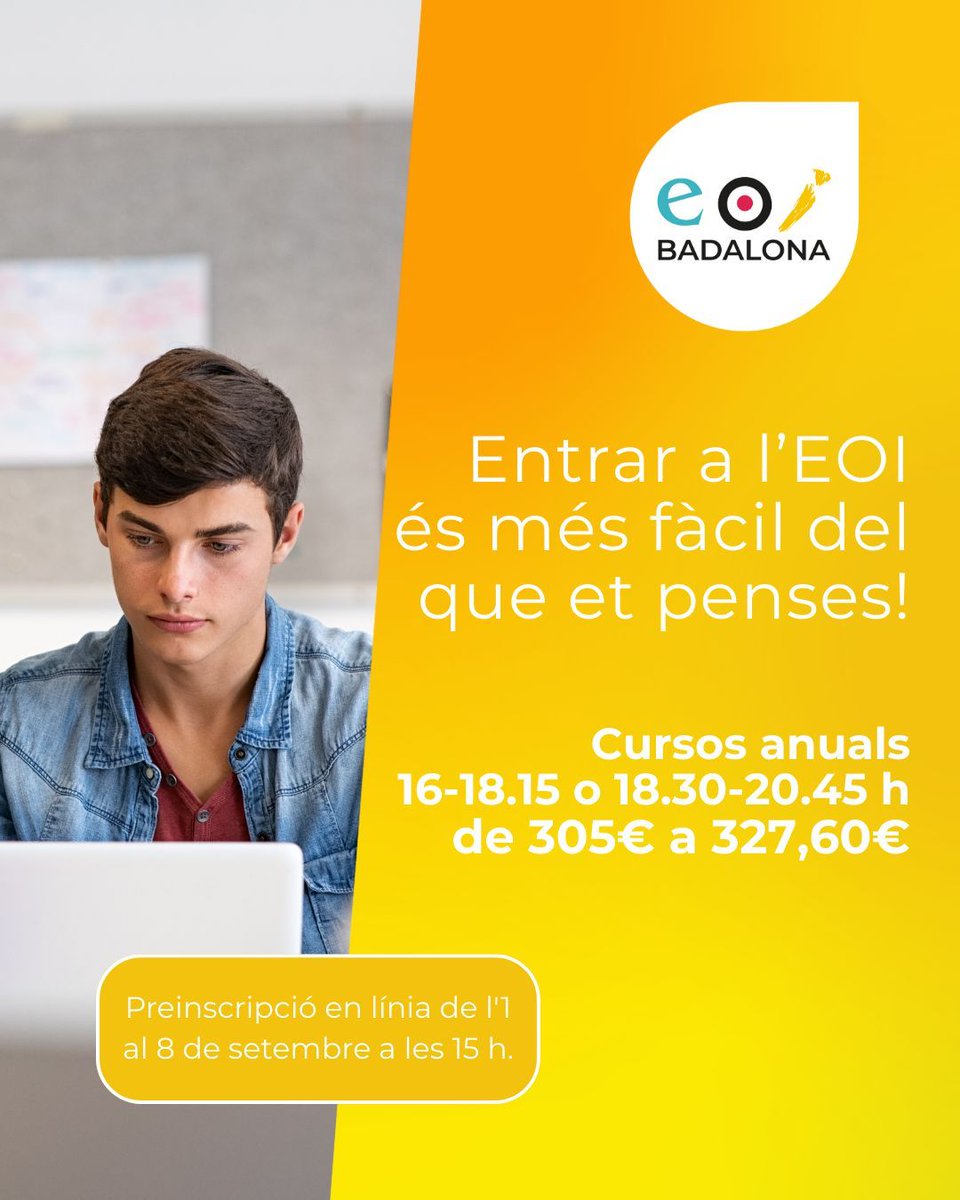 El teu institut no ofereix alemany o francès?
Estudia amb nosaltres i convalida la matèria
👉Dilluns 1 de setembre a les 12.00 h comença la preinscripció! 
✅ Més informació: agora-eoi.xtec.cat/eoibadalona/cu…