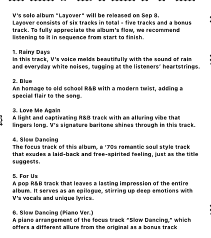 AboutMusicYT's tweet photo. In honor of its 2nd anniversary, post your most favorite songs off Layover by Taehyung. https://t.co/Rwq7KmdsjC