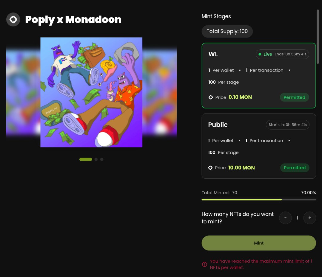 Tony Stark (Ø,G) ꧁IP꧂ .ink Kgen (@tonystark33318) on Twitter photo Successfully Minted <a href="/poply_xyz/">Poply ✨ | Monad NFT Marketplace</a> X <a href="/Monadoons/">Monadoon</a> NFT , it gives you GTD WL for both Poply and monadoon Mainnet collection
Thanks <a href="/poply_xyz/">Poply ✨ | Monad NFT Marketplace</a> for the WL
Waiting to mint more Collabs like this through POPLY ❤️ Successfully Minted <a href="/poply_xyz/">Poply ✨ | Monad NFT Marketplace</a> X <a href="/Monadoons/">Monadoon</a> NFT , it gives you GTD WL for both Poply and monadoon Mainnet collection
Thanks <a href="/poply_xyz/">Poply ✨ | Monad NFT Marketplace</a> for the WL
Waiting to mint more Collabs like this through POPLY ❤️