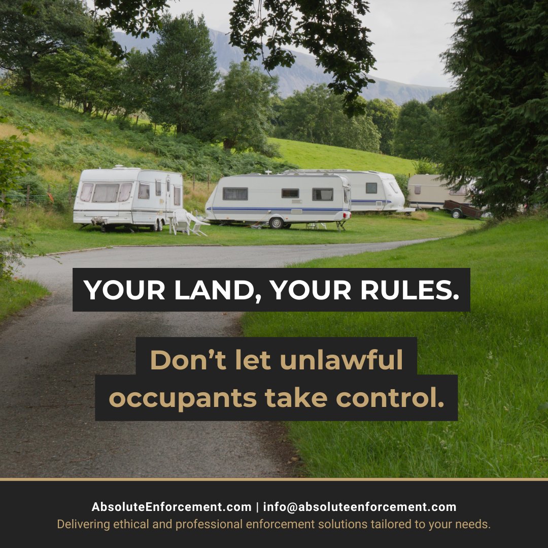 Your land. Your rules.

Don’t let unlawful occupants take control. Our team delivers fast, lawful traveller evictions &amp; trespass support to get your land back.

🛡️ Absolute Enforcement – protecting what’s yours.

#TravellerEvictions #Trespass #AbsoluteEnforcement