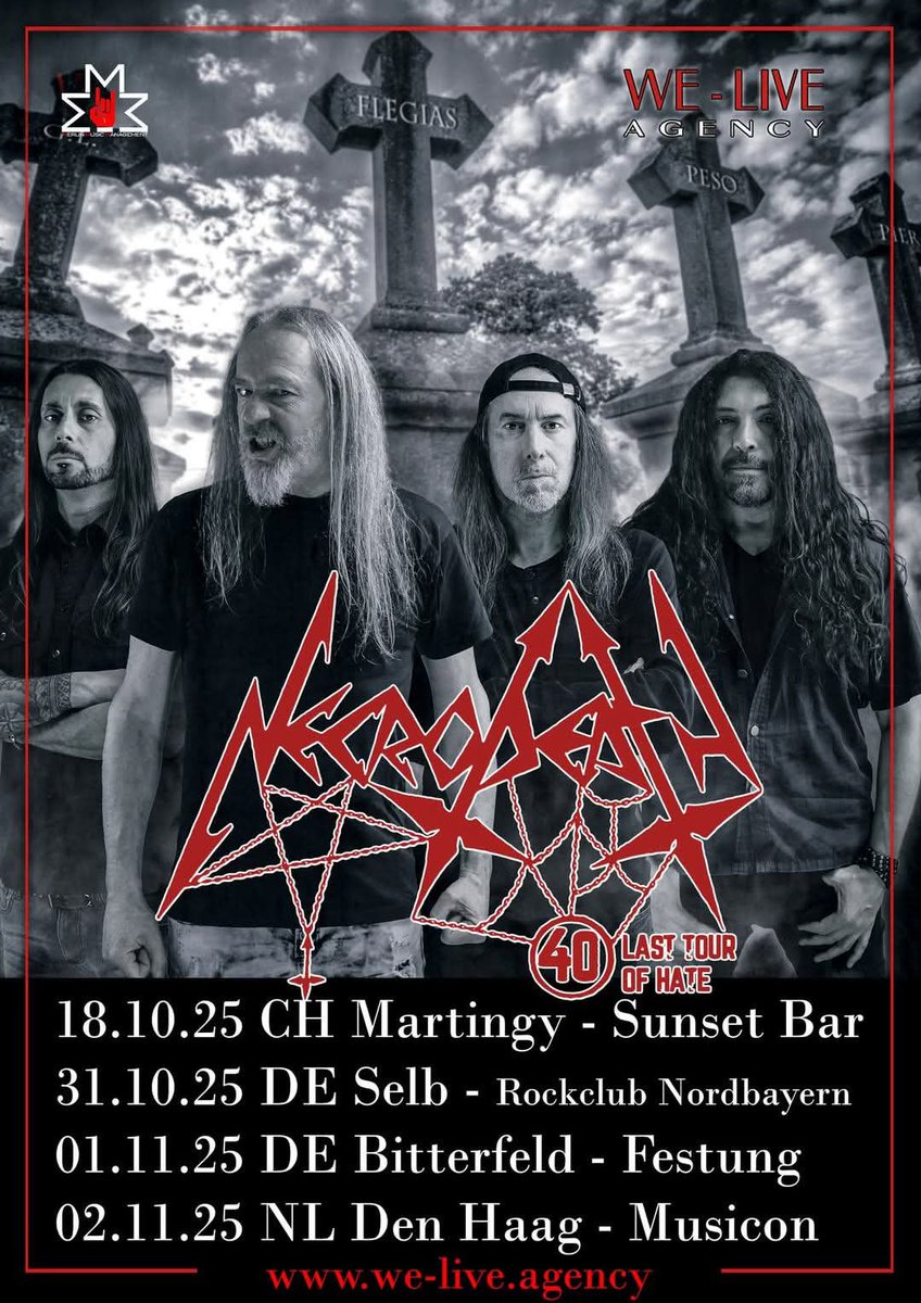 Don't miss the last chance to see us live during our Last Tour of Hate:
- 18/10/25: Sunset Bar - Martigny (CH)
- 31/10/25: Rockclub Nordbayern - Selb (DE)
- 01/11/25: Festung Bitterfeld - Bitterfeld (DE)
- 02/11/25: Musicon - Den Haag (NL)
Grab your ticket before it's too late ☠️