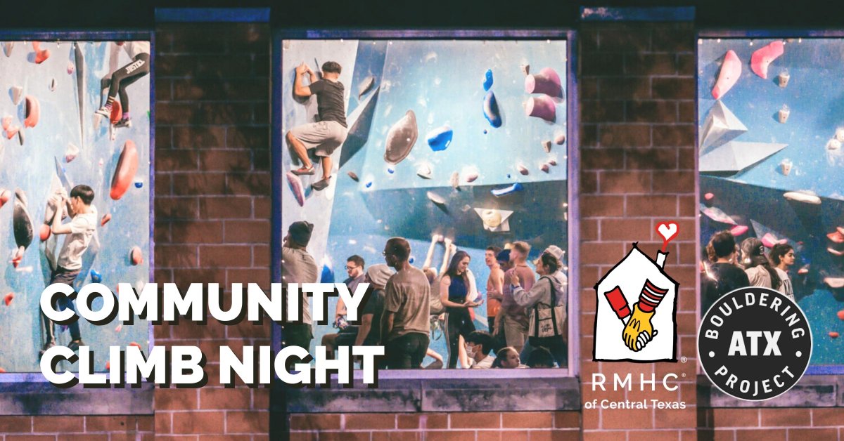 RMHCCTX's tweet photo. Every climb makes a difference. ❤️

On September 5th for Community Climb Night, $10 from every day pass at Austin Bouldering Project's Springdale location helps keep families close when they need it most.

Join us and climb for a cause! https://t.co/Gn0CDO7O80