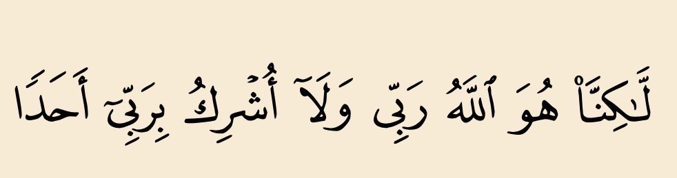 « Quant à moi, c'est Allah qui est mon Seigneur et je n'associe personne à mon Seigneur »

   - [Al-Kahf: 38]