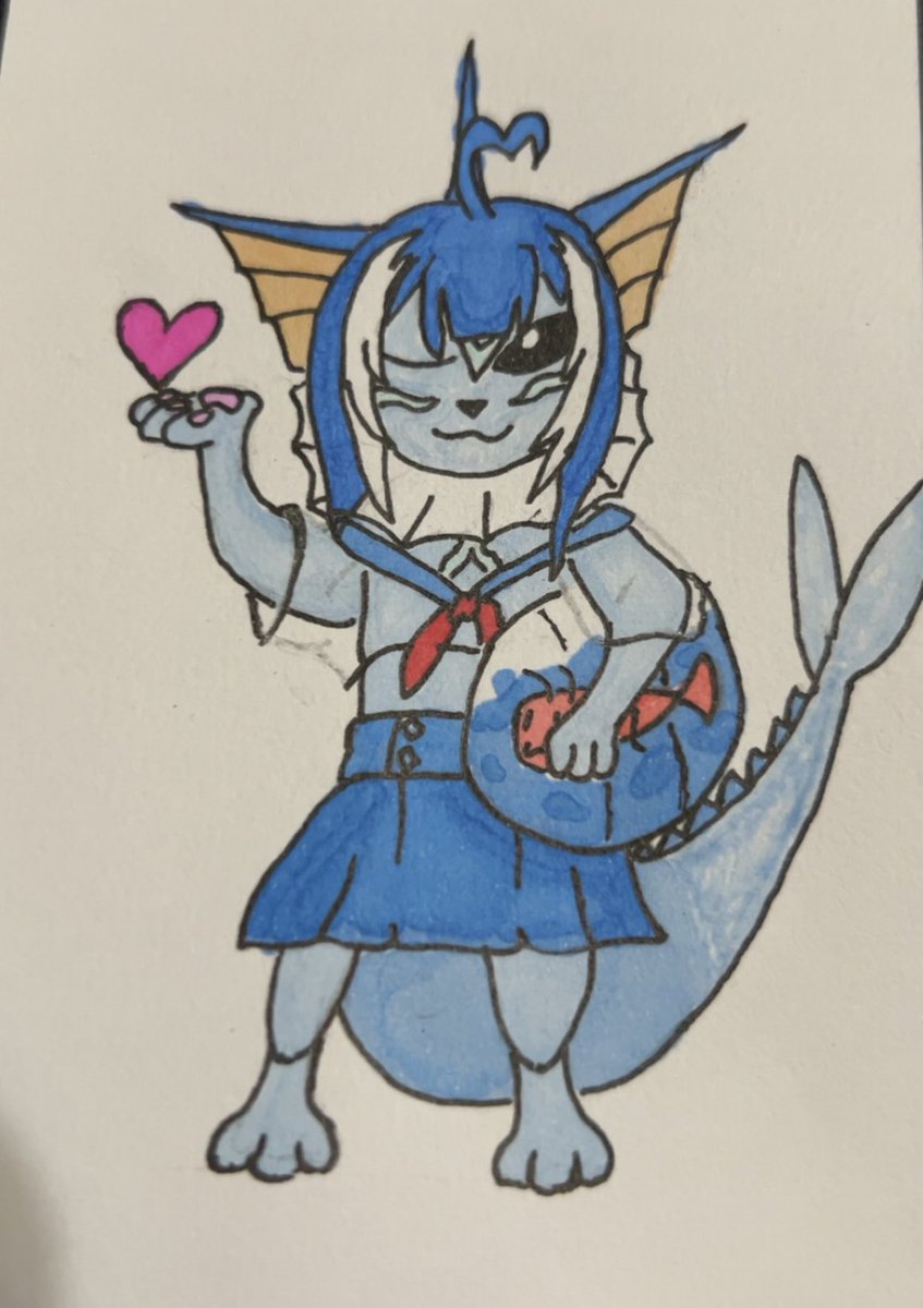 Here is a cute new pokétuber this time it’s the adorable and spicy Shylily as a Vaporeon with her lil shrimpy 
#ShylilyArt