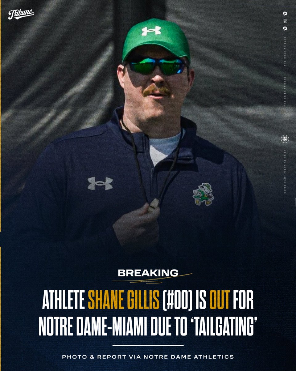 𝐈𝐍𝐉𝐔𝐑𝐘 𝐑𝐄𝐏𝐎𝐑𝐓: Notre Dame Athlete Shane Gillis is OUT for Notre Dame-Miami.