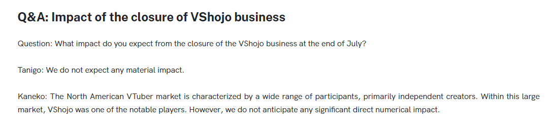 RimaEvenstar's tweet photo. DAYUMM Yagoo basically said Vshojo's closure impact was negligible during their stockholder's Q&amp;A😂 https://t.co/8Z8pWMMBy8