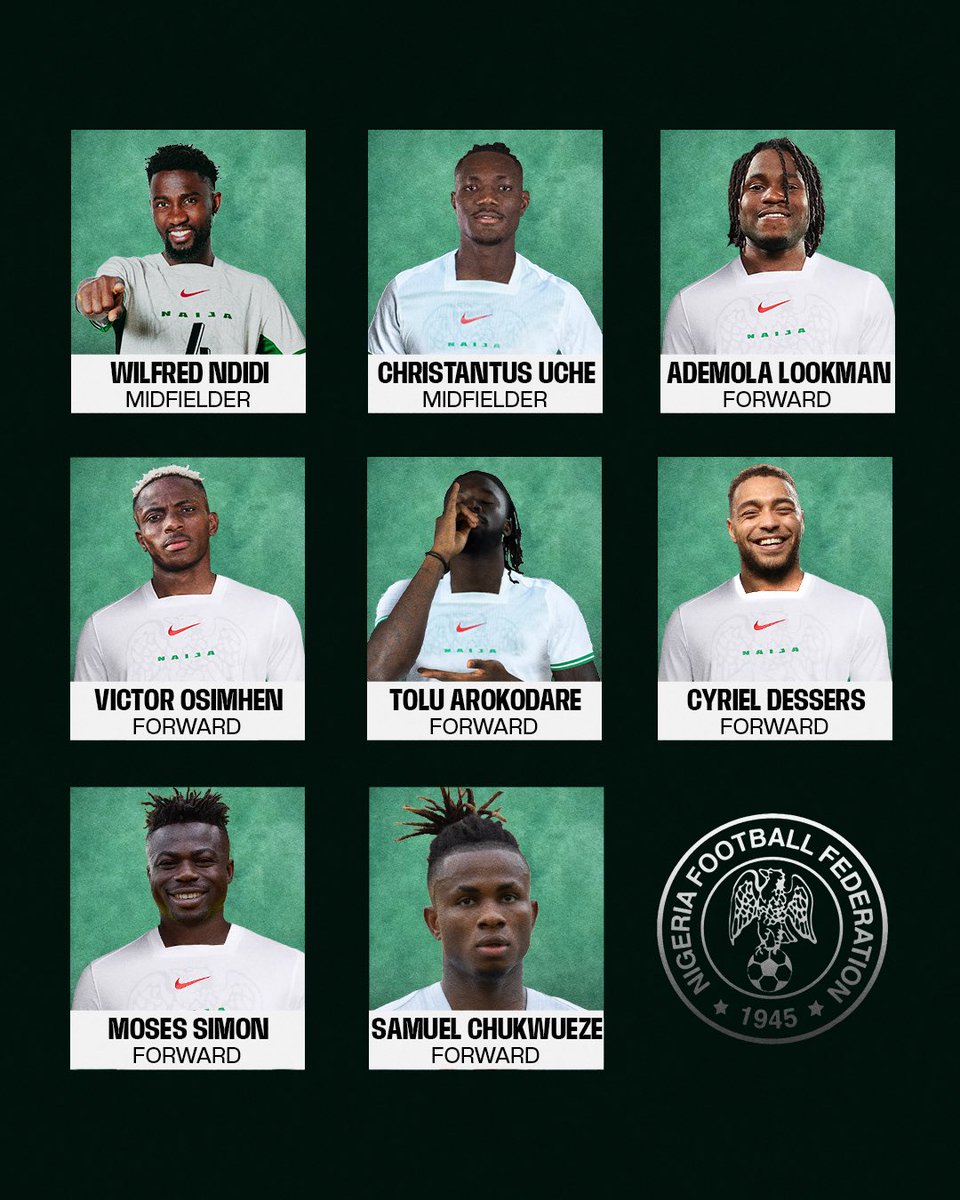 NGSuperEagles's tweet photo. 📋 EAGLES - SEPTEMBER 2025

Next month: World Cup qualifiers vs. Rwanda 🇷🇼 &amp; South Africa 🇿🇦!

#Naija4thewin #SoarSuperEagles https://t.co/fWodiRLkKE