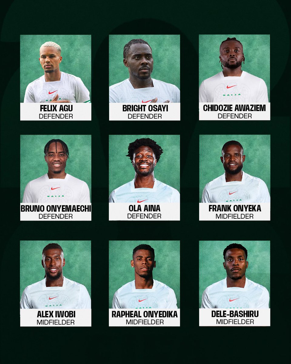 NGSuperEagles's tweet photo. 📋 EAGLES - SEPTEMBER 2025

Next month: World Cup qualifiers vs. Rwanda 🇷🇼 &amp; South Africa 🇿🇦!

#Naija4thewin #SoarSuperEagles https://t.co/fWodiRLkKE