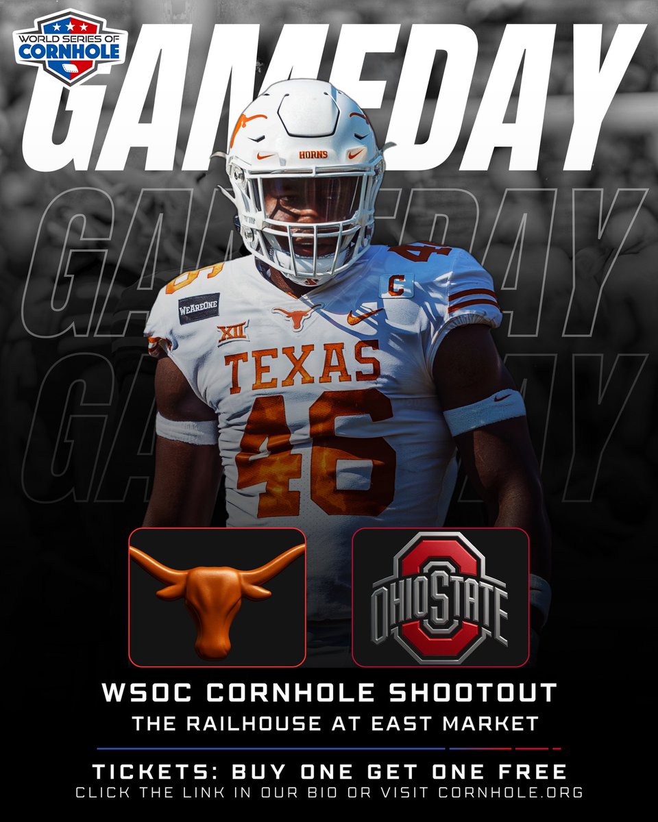 It’s time. 🔥
Texas vs. Ohio State hits the boards tonight.

Let the legends do what they do.
🎟️ Tickets in bio

#WorldSeriesOfCornhole #CornholeShootout #GoBucks #HookEm #GameDay #ColumbusEvents