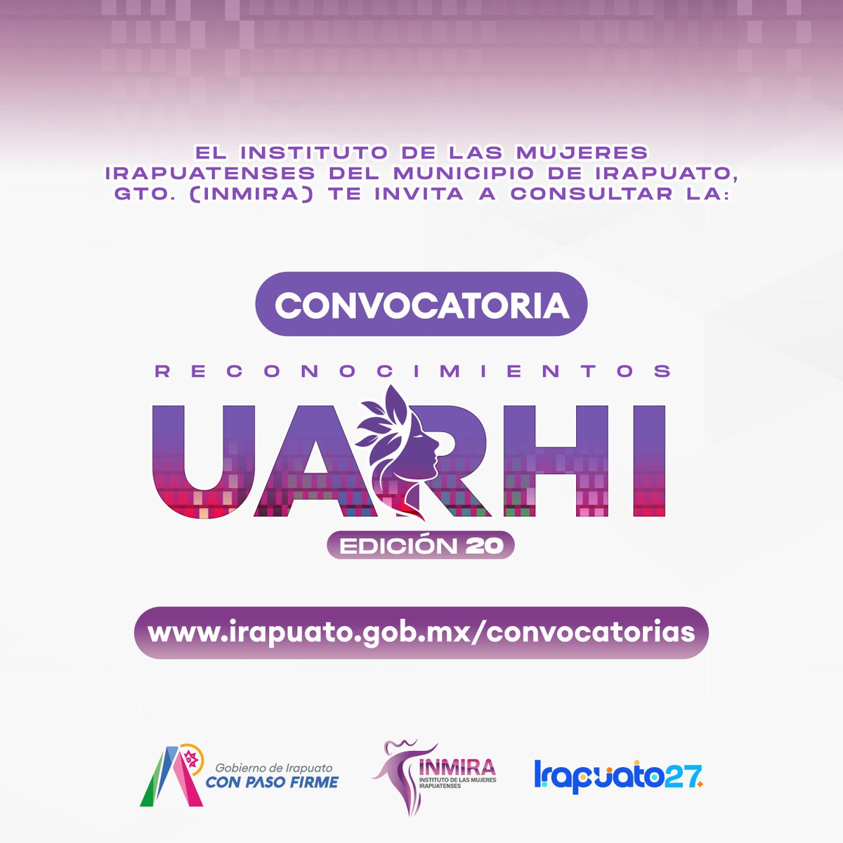 🌟 Muy pronto llegan los Reconocimientos UARHI, un homenaje a la fuerza, talento y corazón de las mujeres que inspiran.

💜 Inscribe a tu nominada y hagamos que su historia brille.

🔖 Convicatoria: irapuato.gob.mx/convocatorias/…