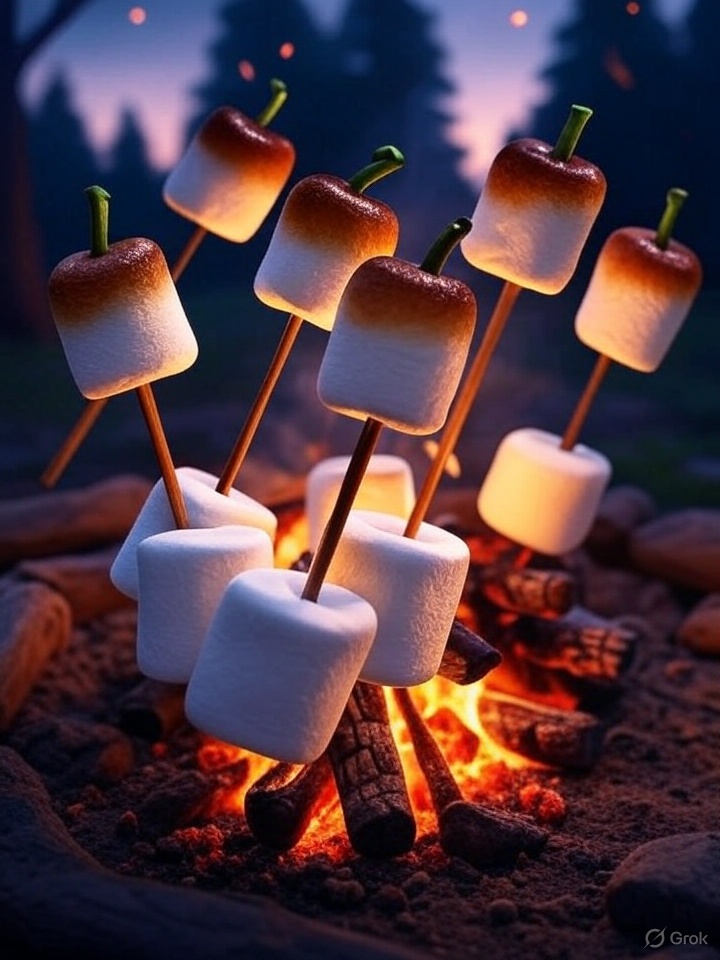 Cherry shaped marshmallows being roasted for the $TC burn. LOL First try in Grok. IDK why the ones closer to the fire are less burnt.