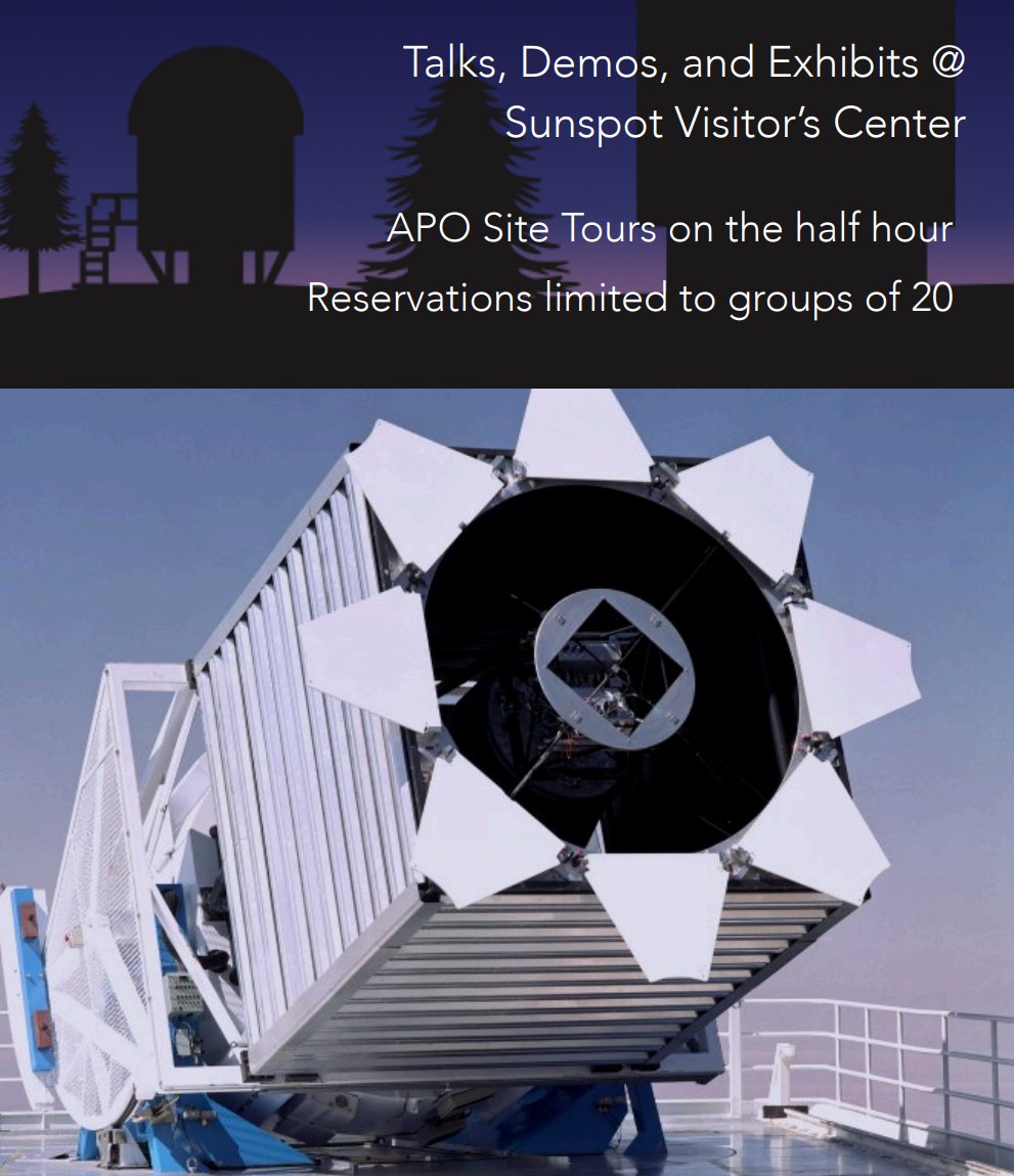 🔭 Explore the cosmos at the Apache Point Observatory Open House!
📍 Sunspot, NM
📅 Sat, Oct 11 | 10 AM – 2 PM
🌌 Tours, talks &amp; exhibits await.
Reserve today! ☎️ 575-437-6822 (or email office_admin@apo.nmsu.edu)
#Astronomy #NewMexico #APO