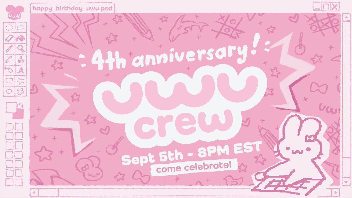 uwucrew is turning 4 years old! 🎉💜

From a little anime-inspired NFT project in 2021 to a community full of art, friendship &amp; creativity — we wouldn’t be here without you.

Join our 4th Anniversary Party Week 🎂🎮🖌️

📅 Sept 5th, 8PM EST

✨ Games, watch parties, art collabs &amp;