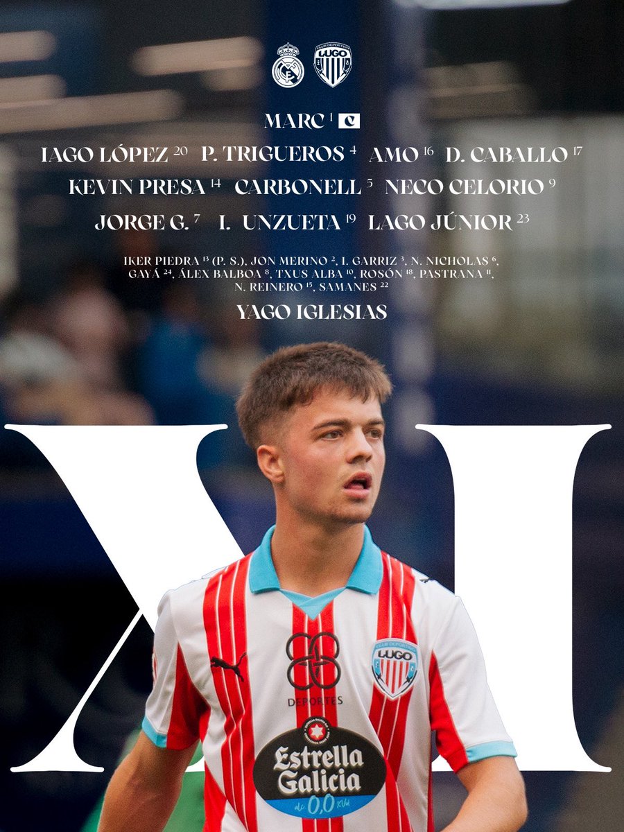 👥 𝐗𝐈 𝐈𝐍𝐈𝐂𝐈𝐀𝐋 | A primeira aliñación de Yago Iglesias para a estrea ligueira! 

#RealMadridCastillaLugo
#ForzaLugo