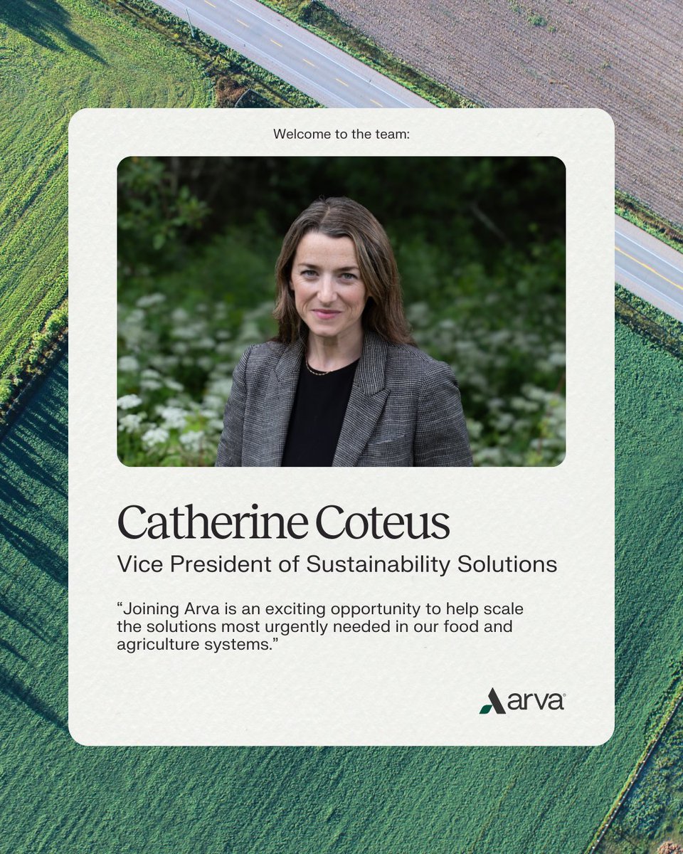 Please join us in welcoming Catherine Coteus as Arva’s new Vice President of Sustainability Solutions!

In this role, Catherine will lead Arva’s sustainability initiatives, guiding the company’s approach to carbon accounting, claim development, and regenerative program design.