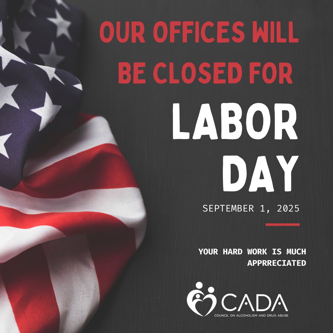 📢 Office Closure – Labor Day
Our offices will be closed Monday, September 1st in observance of Labor Day.
We will reopen on Tuesday, September 2nd during regular business hours.
Thank you for being so understanding- from the CADA team.
