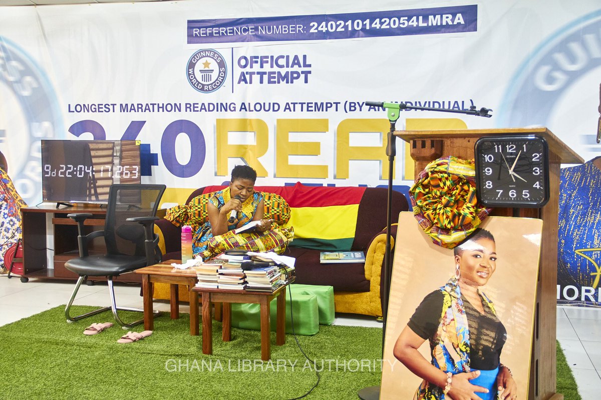 ghanalibraries's tweet photo. Mrs. Fiador Morkporkpor has completed her 10-day Readathon, boldly attempting the Guinness World Record for the Longest Marathon Reading Aloud!
More than books; it’s about dyslexia awareness, inclusion & reviving Ghana’s reading culture.
#ReadForInclusion
#GhLA https://t.co/j92LNyLt32