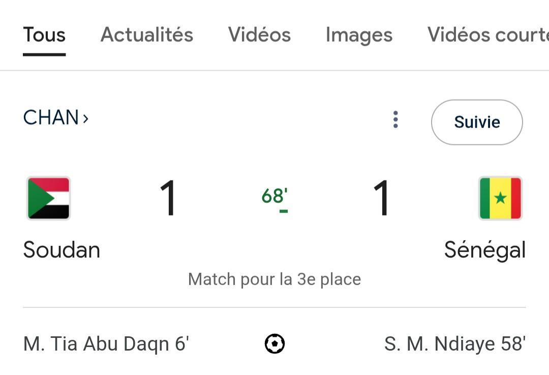 totalsport221's tweet photo. #CHAN2024

Soudan vs Sénégal - match pour la troisième place du Championnat d’Afrique des Nations 2024. #SDNSEN

Soudan 1-1 Sénégal  en cours... https://t.co/UyRsVoxuPh