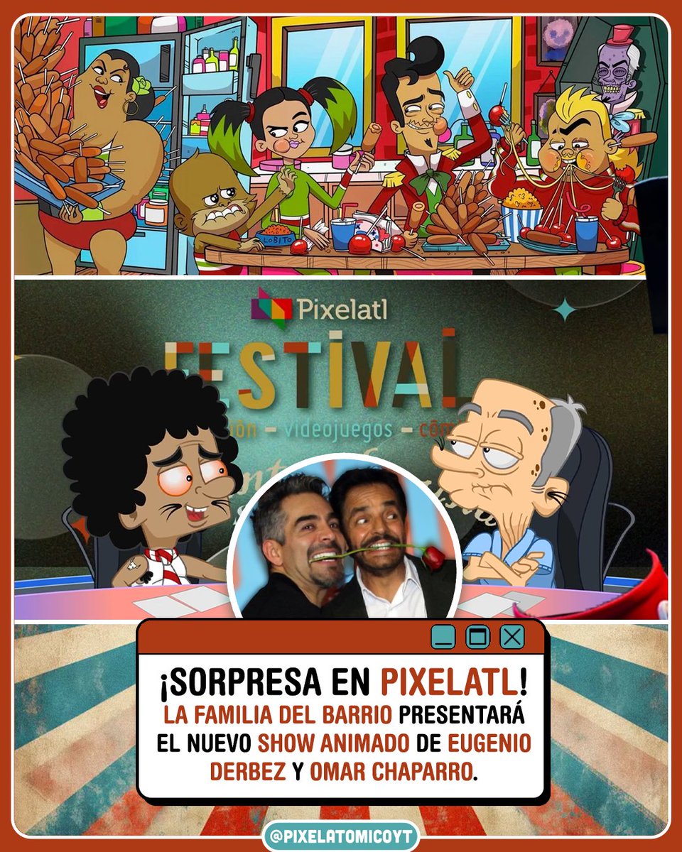 ¡No m4m3s Gasparcito! #LaFamiliadelBarrio presenta un nuevo proyecto animado en el <a href="/Pixelatl/">Pixelatl</a>  🎪   #CircoGómez, donde colaboran <a href="/EugenioDerbez/">Eugenio Derbez</a> y <a href="/OMARCHAPARRO/">Omar Chaparro</a>, siendo una irreverente comedia de animación sobre una familia de artistas disfuncional, de la mano de @3pas_studios.