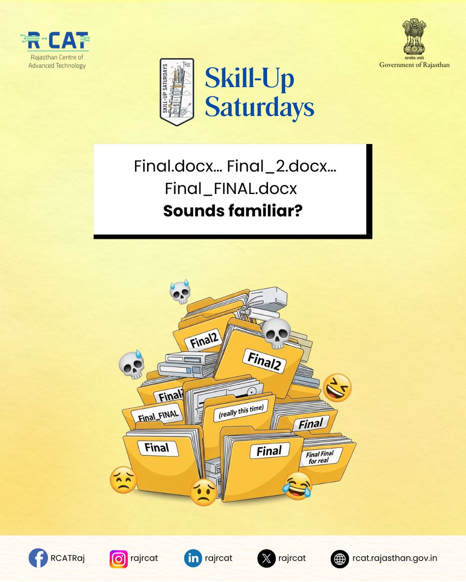rajrcat's tweet image. Final.docx… Final_v2… Final_FINAL…” → sounds familiar? 
 Hack it with:
  Subject_Project_Date_Version
  Example: AI_Assignment_21Aug_v1

Clean file names = less confusion, faster submissions.

#SkillUpSaturday #SmartStudent #ProductivityHacks #StudyTips #DigitalOrganization