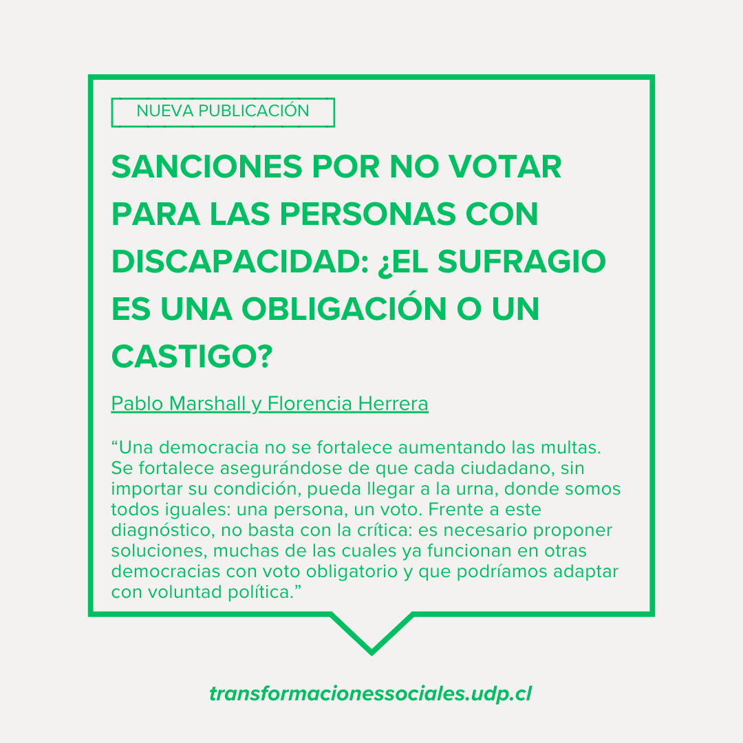 labtranssocial's tweet photo. Les invitamos a leer la nueva publicación de Pablo Marshall y Florencia Herrera: "Sanciones por no votar para las personas con discapacidad: ¿El sufragio es una obligación o un castigo?"

👉Detalles en https://t.co/8n3Bef3zbP https://t.co/zjGRJMv4Yb