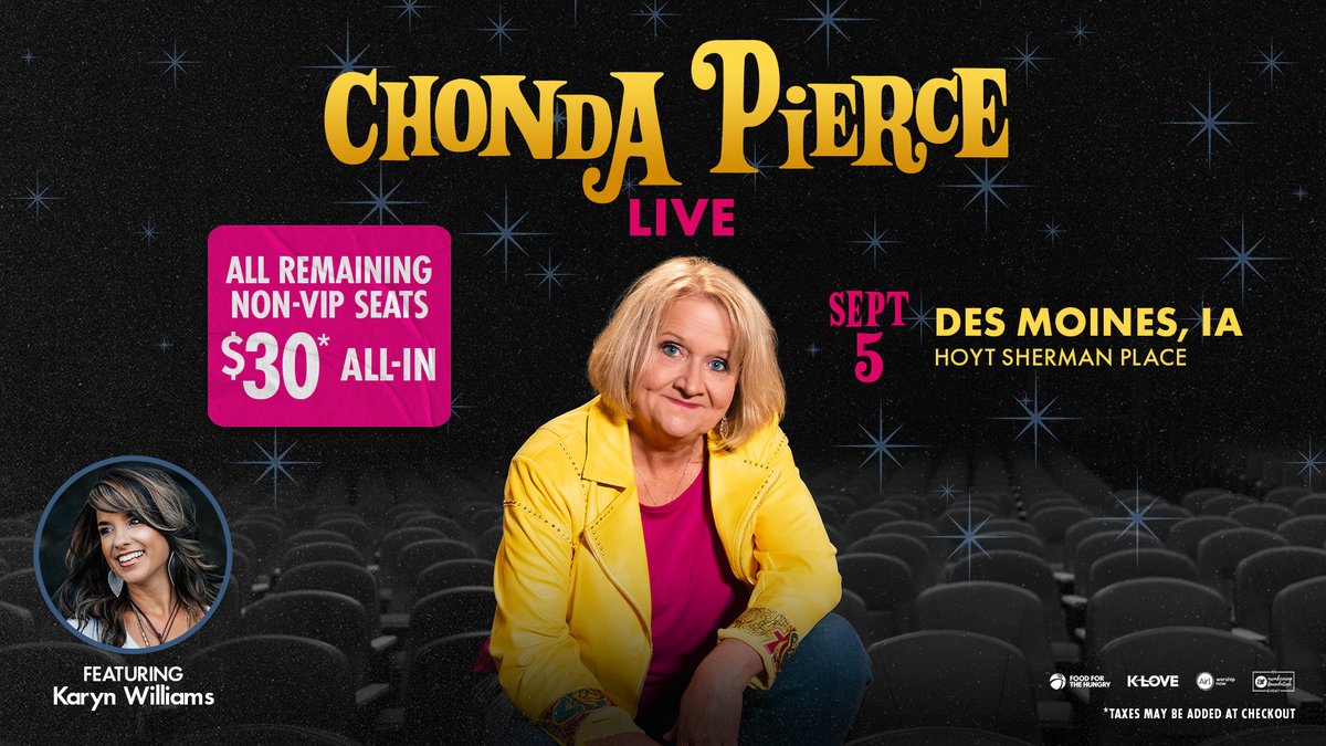 hoytsherman's tweet photo. IN ONE WEEK: Enjoy an evening of guilt-free giggles and Southern sass with @chondapierce on Sept 5 at Hoyt Sherman Place. All remaining non-VIP tickets are $30 all-in, plus there are a limited number of VIP (early entry + Q&amp;A) tickets available, too! 🎟️ https://t.co/shCg0OYuNf https://t.co/9vx1CmEgNx