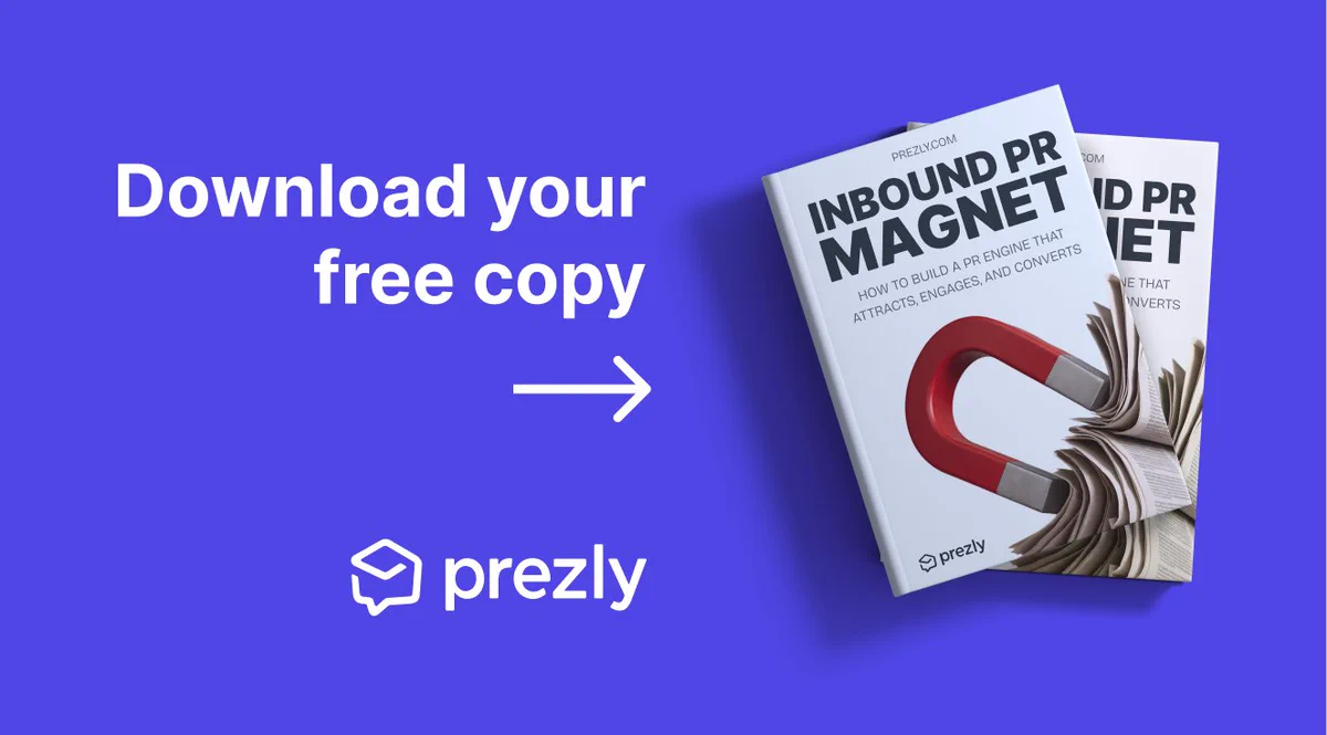 Shows the cover of the "Inbound PR Magnet" playbook and the text "Download your free copy"