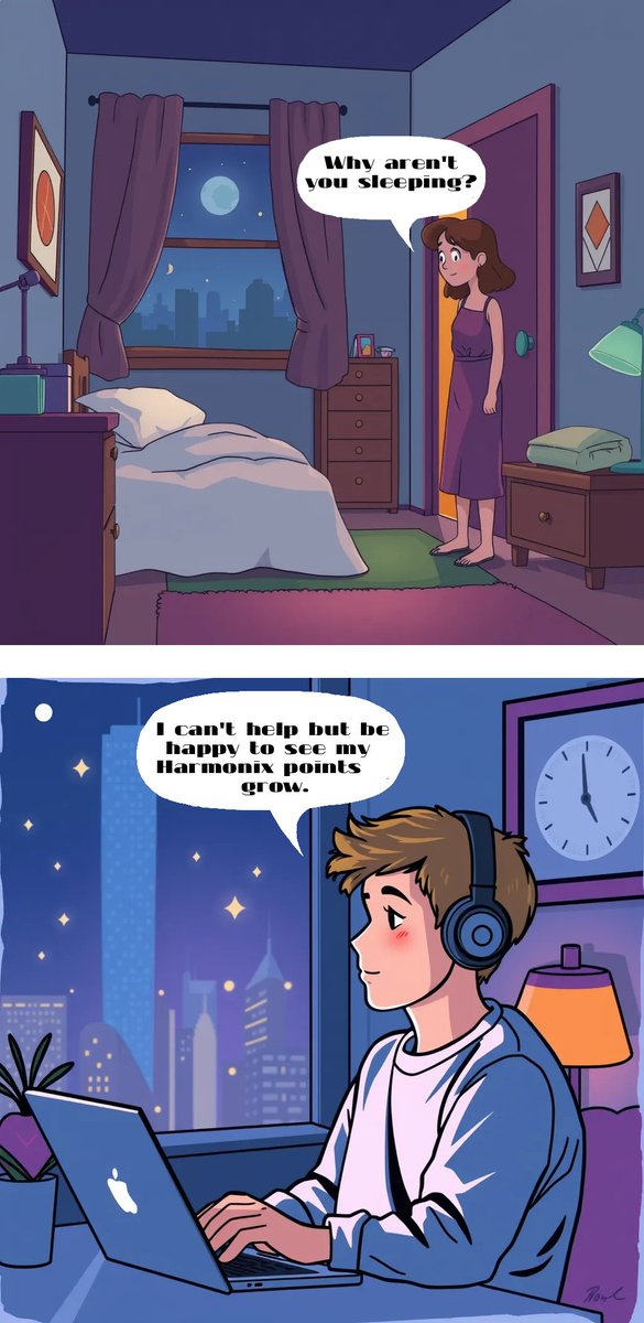 Diffinity9iig's tweet image. Every now and then at night, this young man turns on his laptop and stares at the screen for a while. He can&apos;t help but be happy that his @harmonixfi points continue to grow by leaps and bounds. #Harmonix #meme