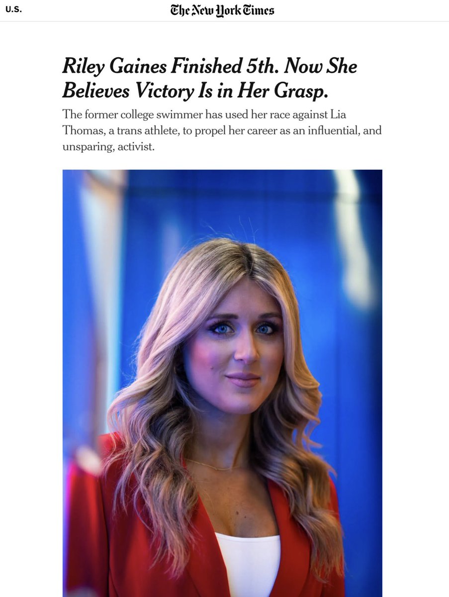 Isn’t it fascinating how NYT digs at Riley for placing 5th in the nation yet completely neglects to mention how Thomas ranked 554th in the same event in the men’s category just a few years prior?

Glaring selectivity from NYT. Entirely unsurprising.