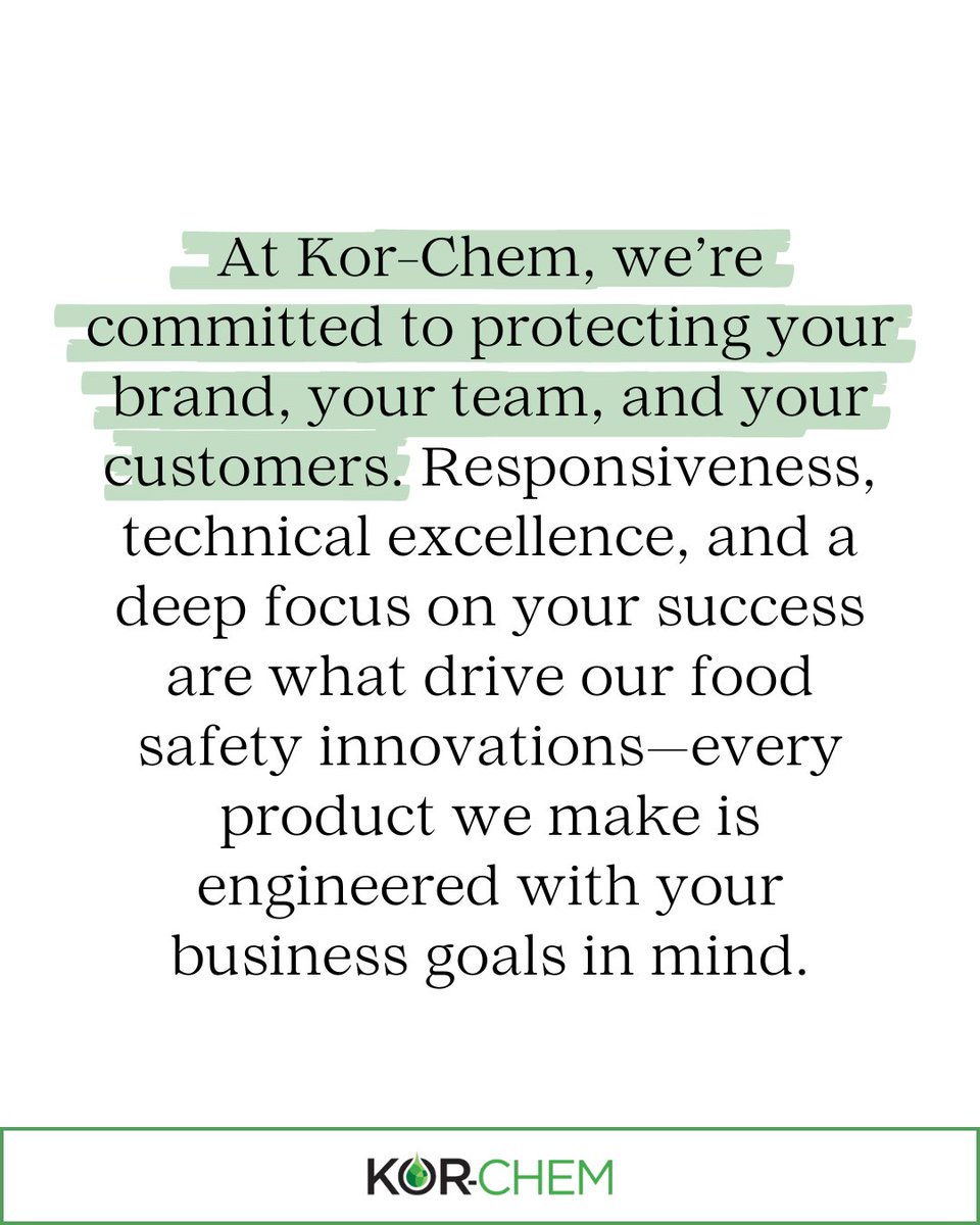 KorChemInc's tweet photo. Responsive. Technical. Customer-focused. Our core values drive everything we do in food safety and sanitation. #KorChem #CoreMission #CleanForGood https://t.co/rbh2WsU9Ef