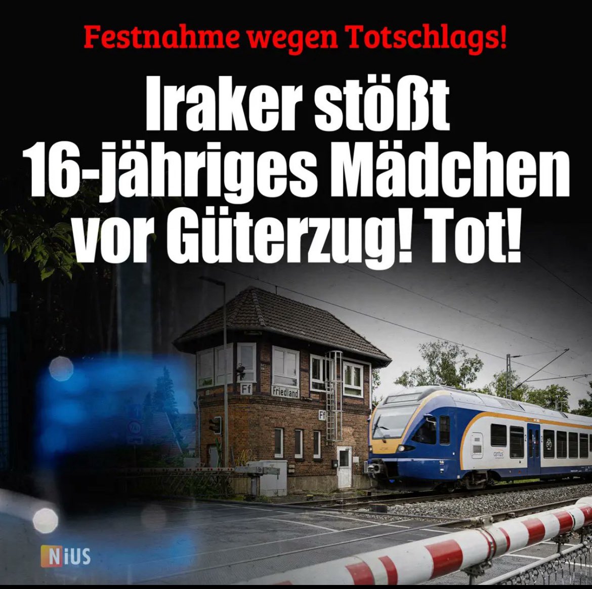 „Ein Iraker, abgelehnter Asylbewerber, stößt eine 16-Jährige vor einen Güterzug, das Mädchen ist tot.

…

Zwei Wochen lang blocken und vertuschen die Behörden, tun so, als habe der Fall nichts mit einem Migranten zu tun.

…

Es geht hier übrigens um die Staatsanwaltschaft