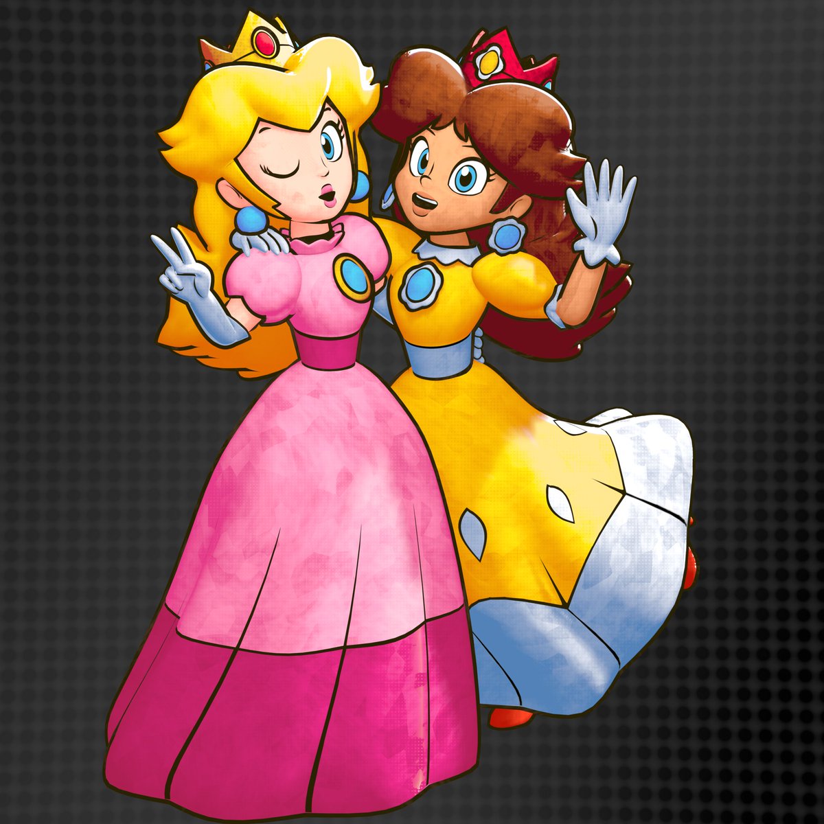 Made this quick little test render using the M&amp;L: Brothership styled versions of classic Peach and Daisy. The models were made by <a href="/iiikeducks_/">🦆</a> and they're really well made! Go check them out!!