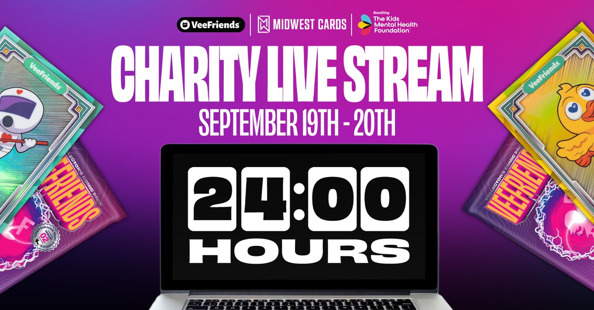 VeeFriends (@veefriends) on Twitter photo Mark your calendars: From September 19th-20th, VeeFriends is teaming up with <a href="/Midwest_Cards/">Midwest Cards</a> for a 24-hour charity livestream where 100% of proceeds go to the Kids Mental Health Foundation!
What you need to know 🧵 Mark your calendars: From September 19th-20th, VeeFriends is teaming up with <a href="/Midwest_Cards/">Midwest Cards</a> for a 24-hour charity livestream where 100% of proceeds go to the Kids Mental Health Foundation!
What you need to know 🧵