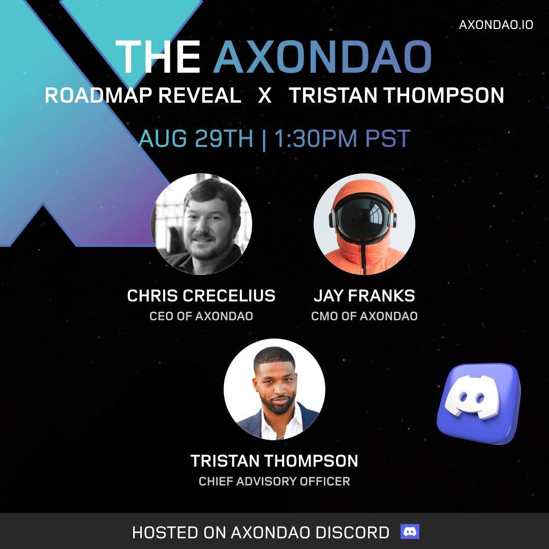 AxonDAO's tweet image. Good day, fellow Axonians!   The moment you’ve been waiting all week for is here.

Our Chief Advisory Officer, @RealTristan13, is joining us live on our Discord Stage today as we reveal the AxonDAO Roadmap!

We’ll walk through what lies ahead, reaffirm our vision for the future,…